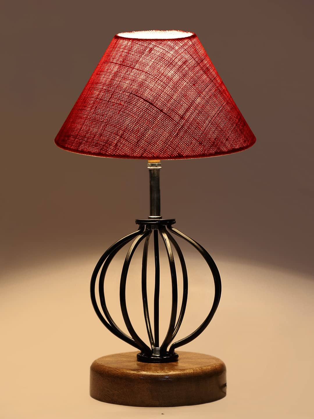 Pink Jute Table lamp with Wood & Iron Base(60)