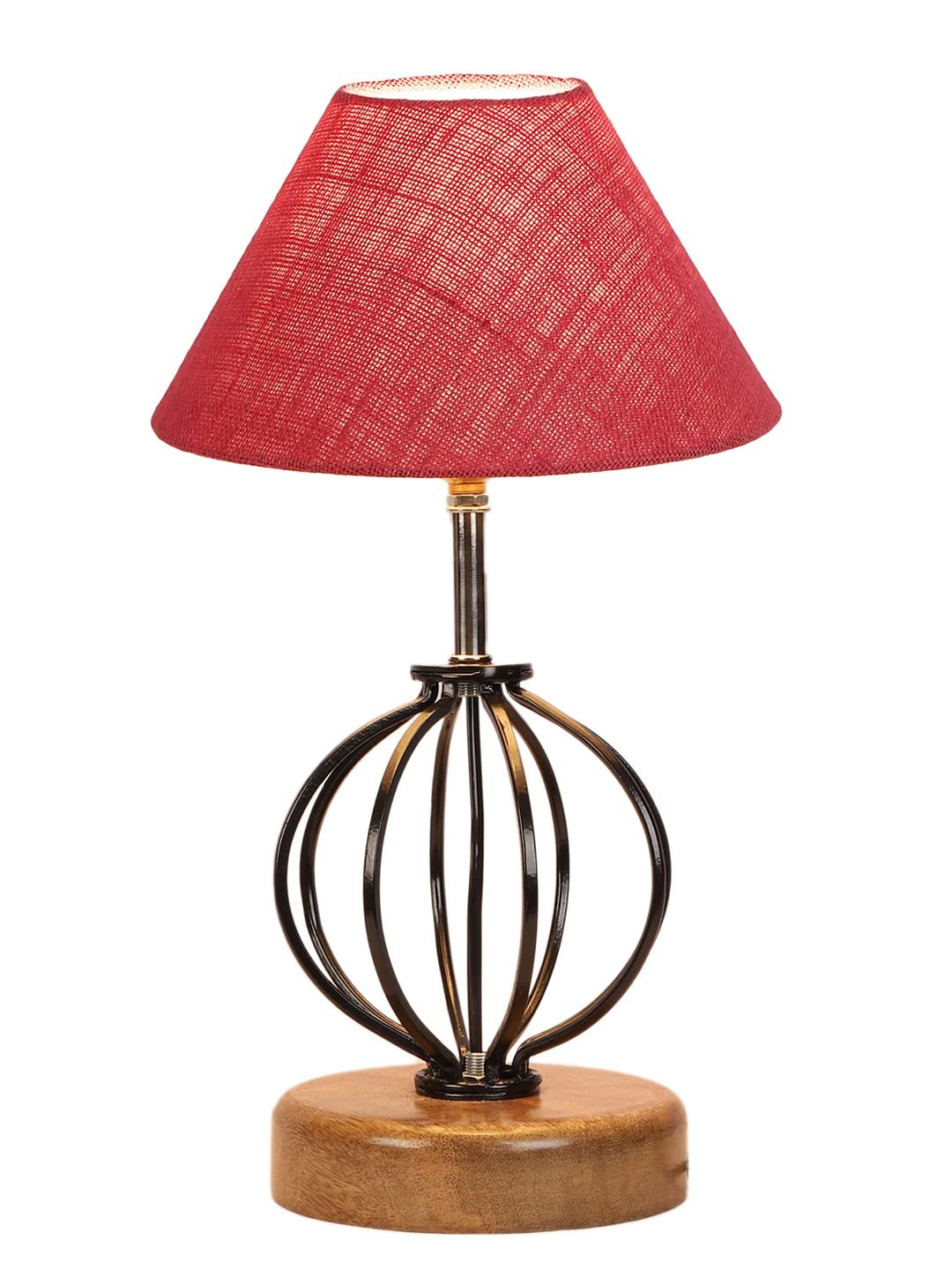 Maroon Jute Table lamp with Wood & Iron Base(61)