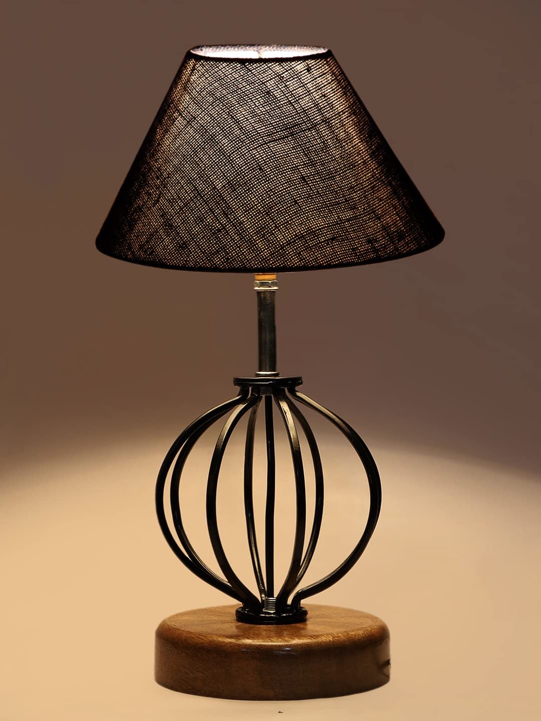 Blue Jute Table lamp with Wood & Iron Base(62)