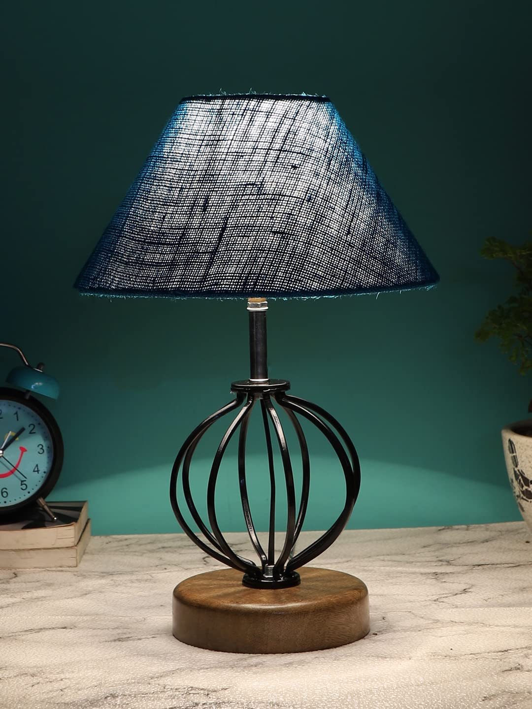 Turquoise Jute Table lamp with Wood & Iron Base(63)