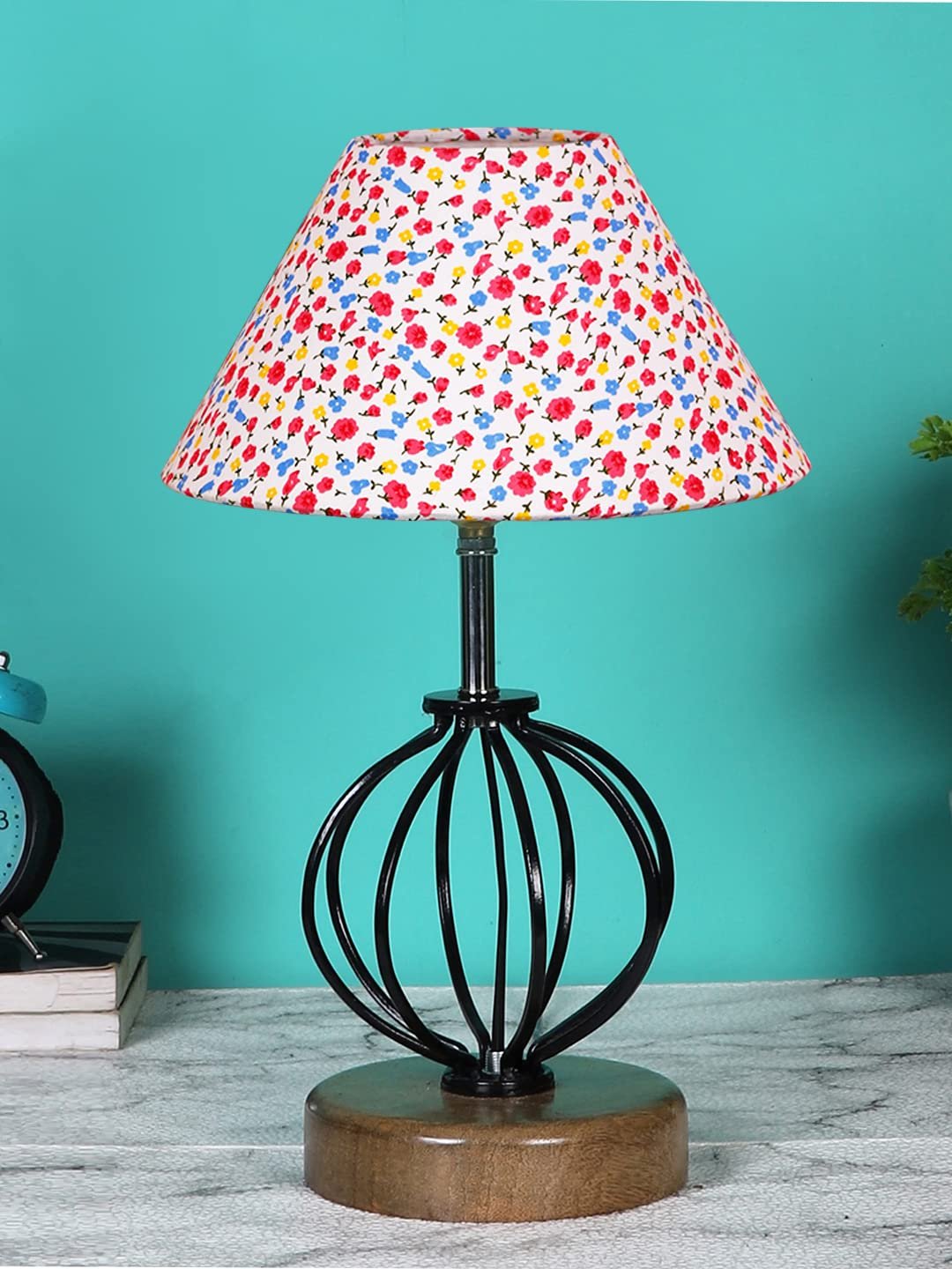 Multicolor Cotton Table lamp with Wood & Iron Base(66)