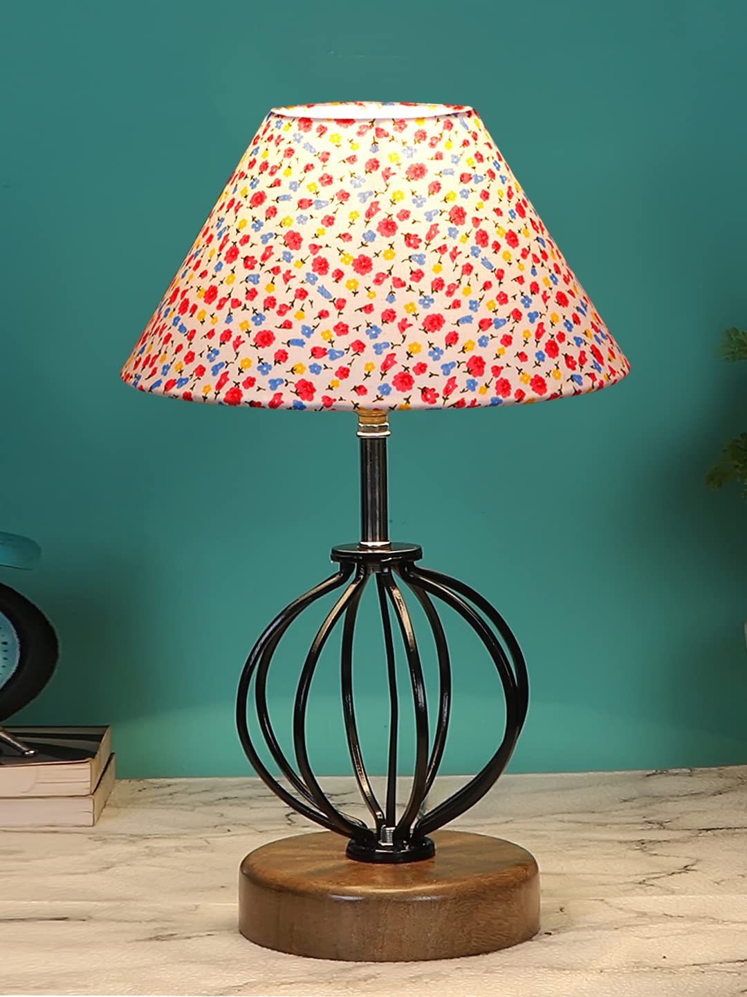 Multicolor Cotton Table lamp with Wood & Iron Base(66)