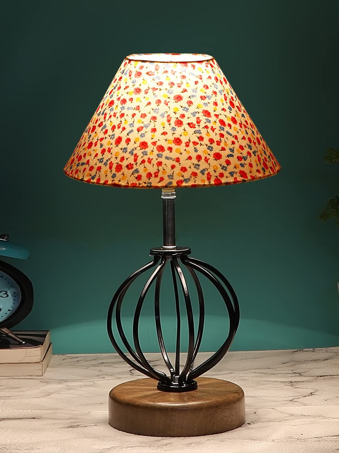 Multicolor Cotton Table lamp with Wood & Iron Base(66)