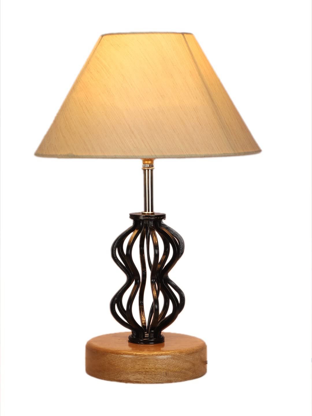 Off-White Cotton Table lamp with Wood & Iron Base(69)