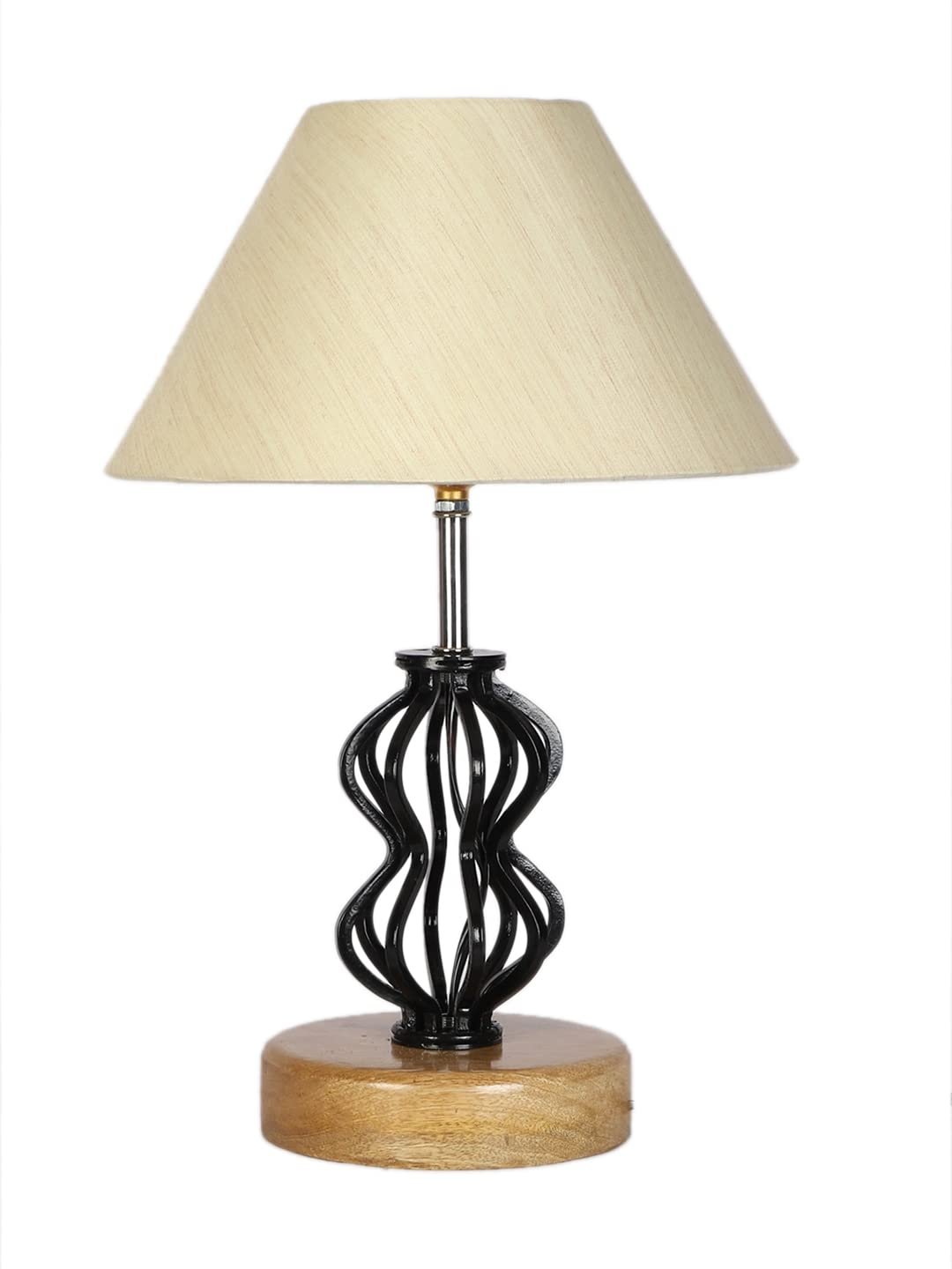 Off-White Cotton Table lamp with Wood & Iron Base(69)