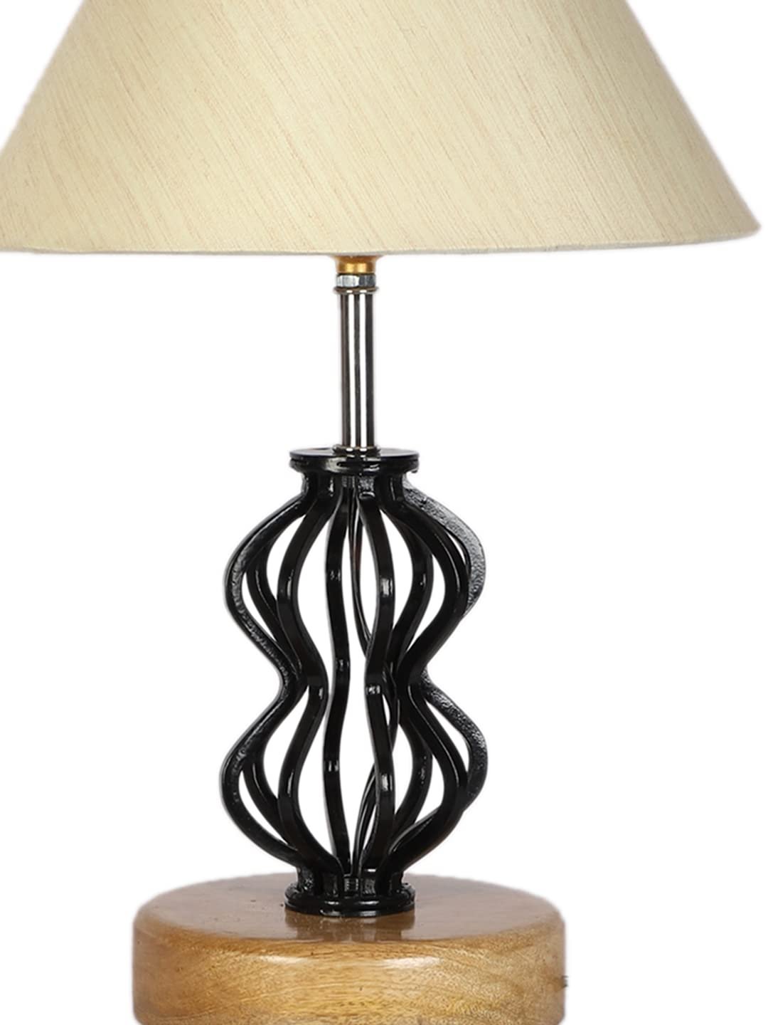 Off-White Cotton Table lamp with Wood & Iron Base(69)