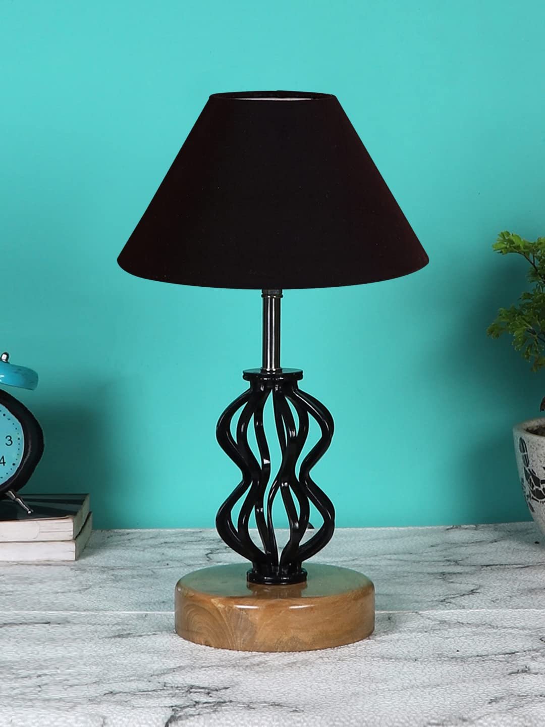 Black Cotton Table lamp with Wood & Iron Base(70)