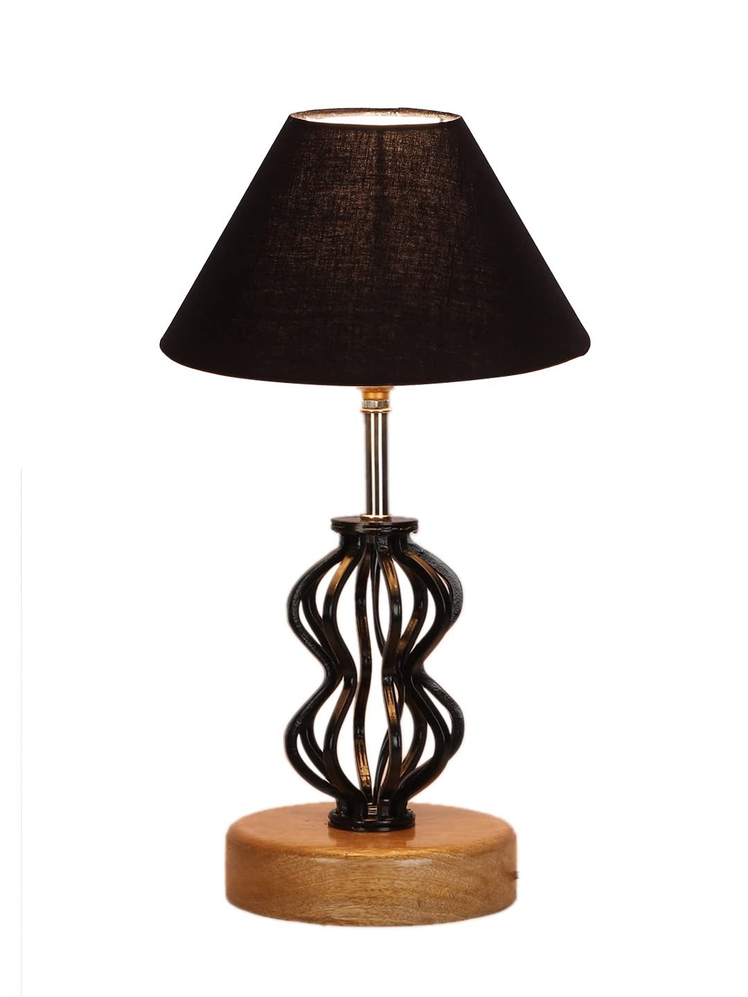 Black Cotton Table lamp with Wood & Iron Base(70)