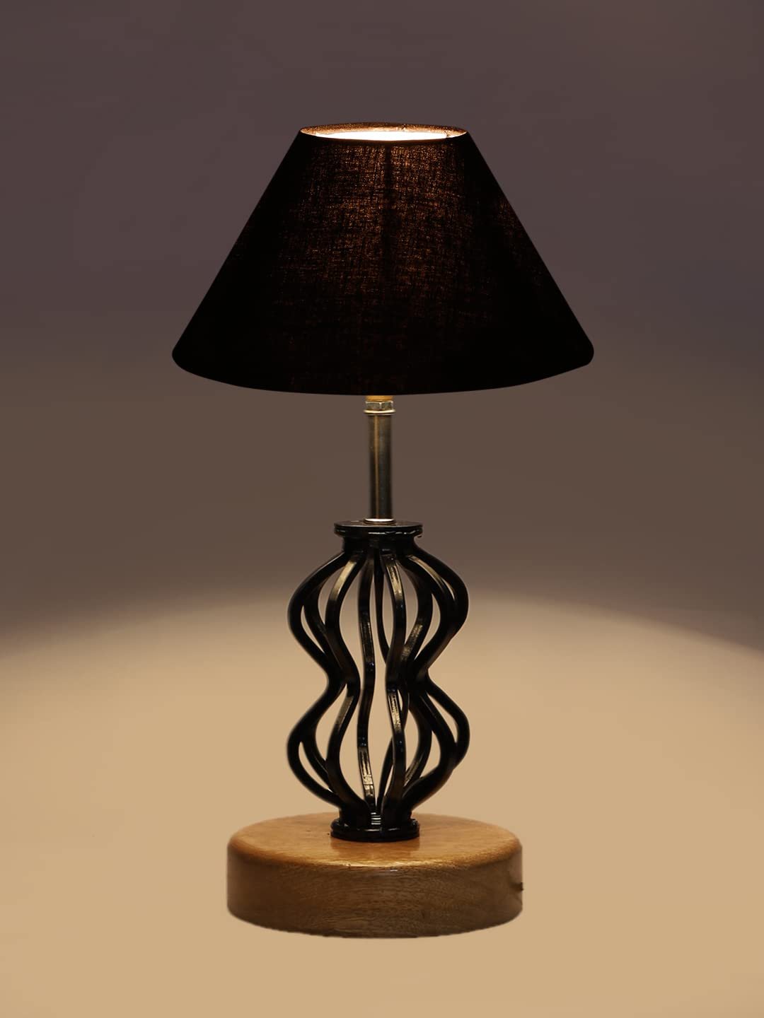 Black Cotton Table lamp with Wood & Iron Base(70)