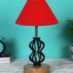 Red Cotton Table lamp with Wood & Iron (71)