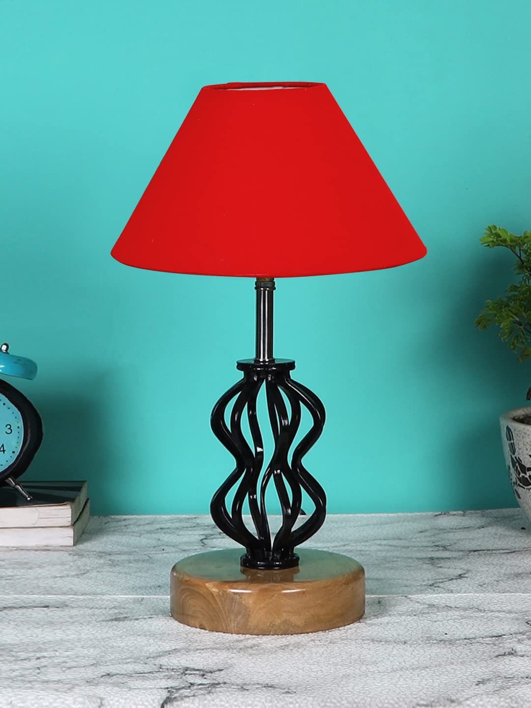 Red Cotton Table lamp with Wood & Iron (71)