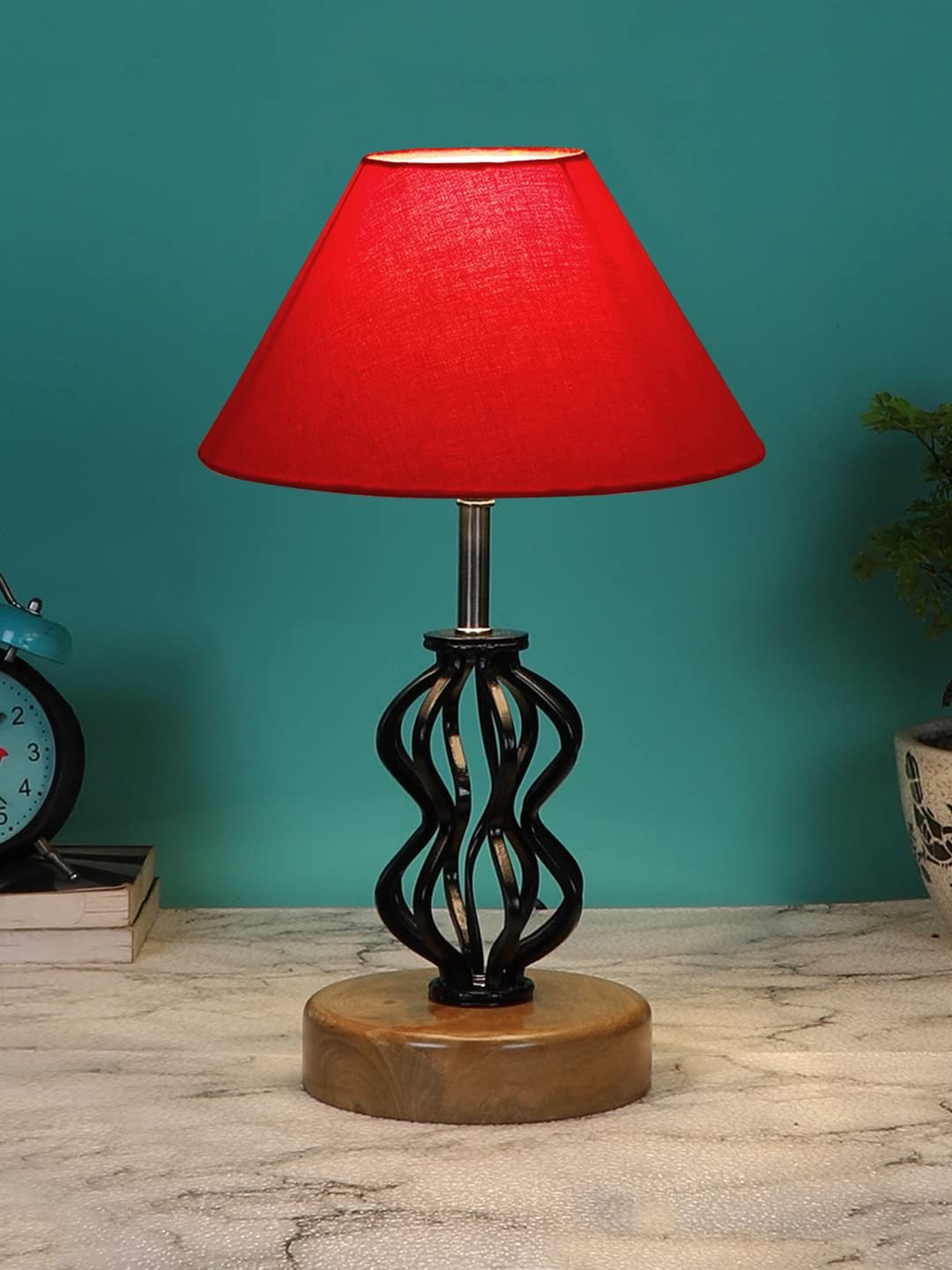 Red Cotton Table lamp with Wood & Iron (71)