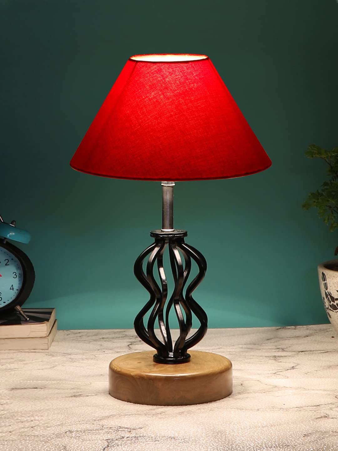 Red Cotton Table lamp with Wood & Iron (71)