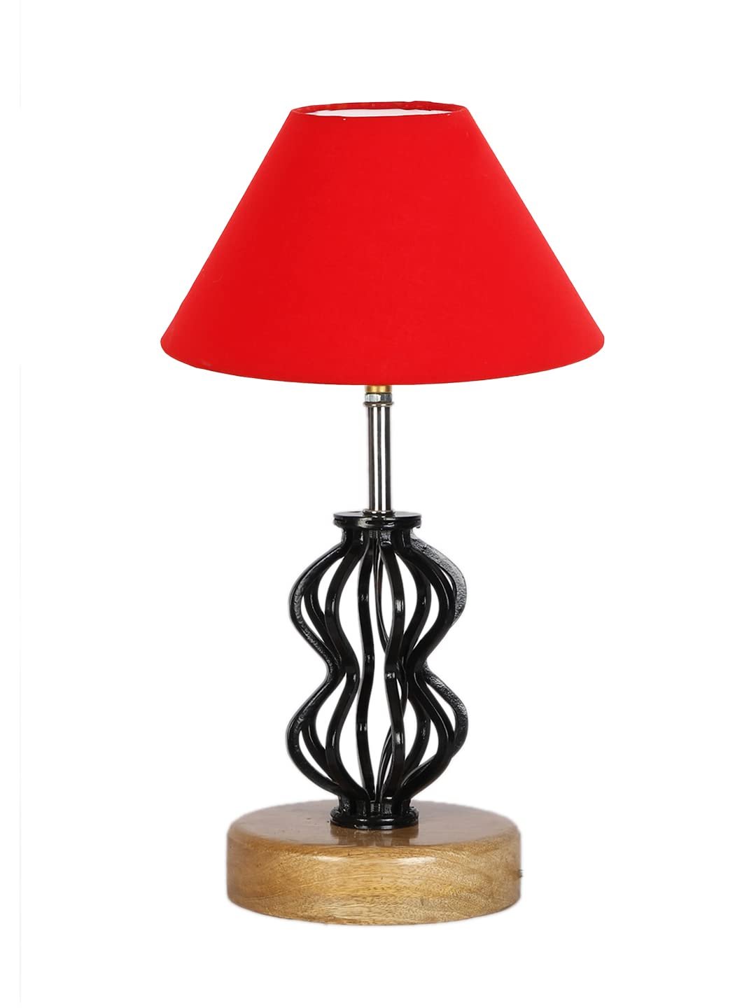 Red Cotton Table lamp with Wood & Iron (71)