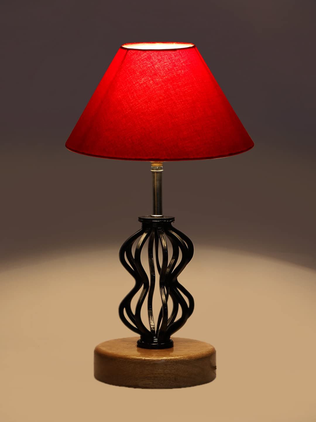 Red Cotton Table lamp with Wood & Iron (71)
