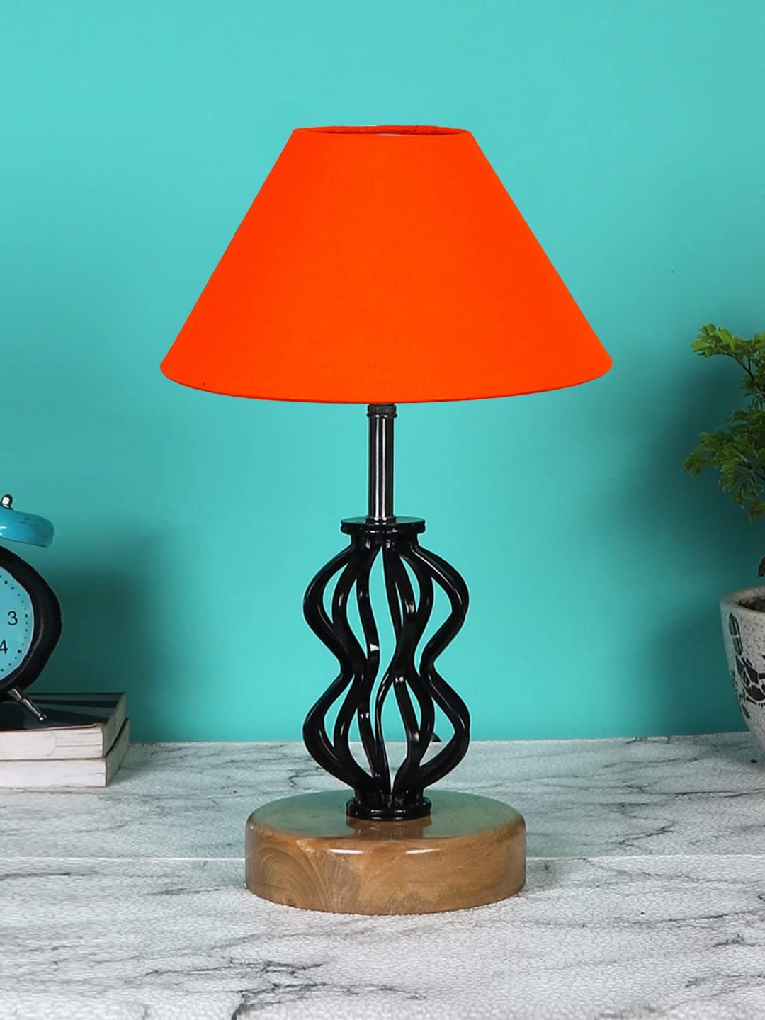 Orange Cotton Table lamp with Wood & Iron Base(72)