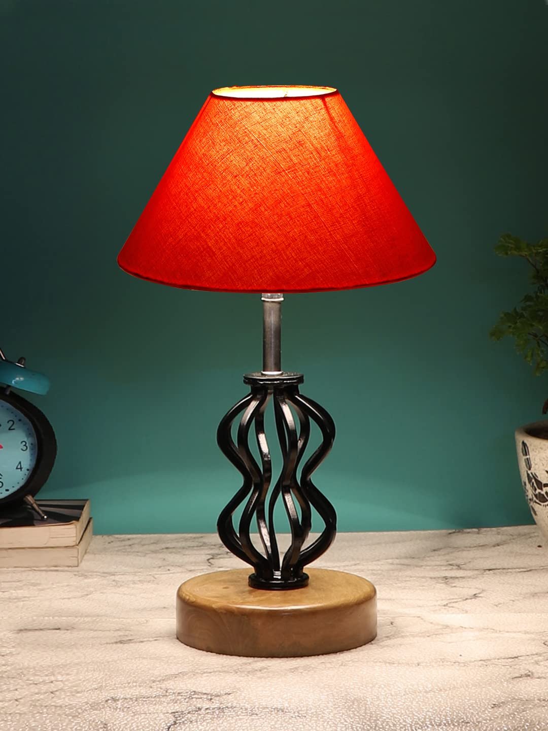 Orange Cotton Table lamp with Wood & Iron Base(72)