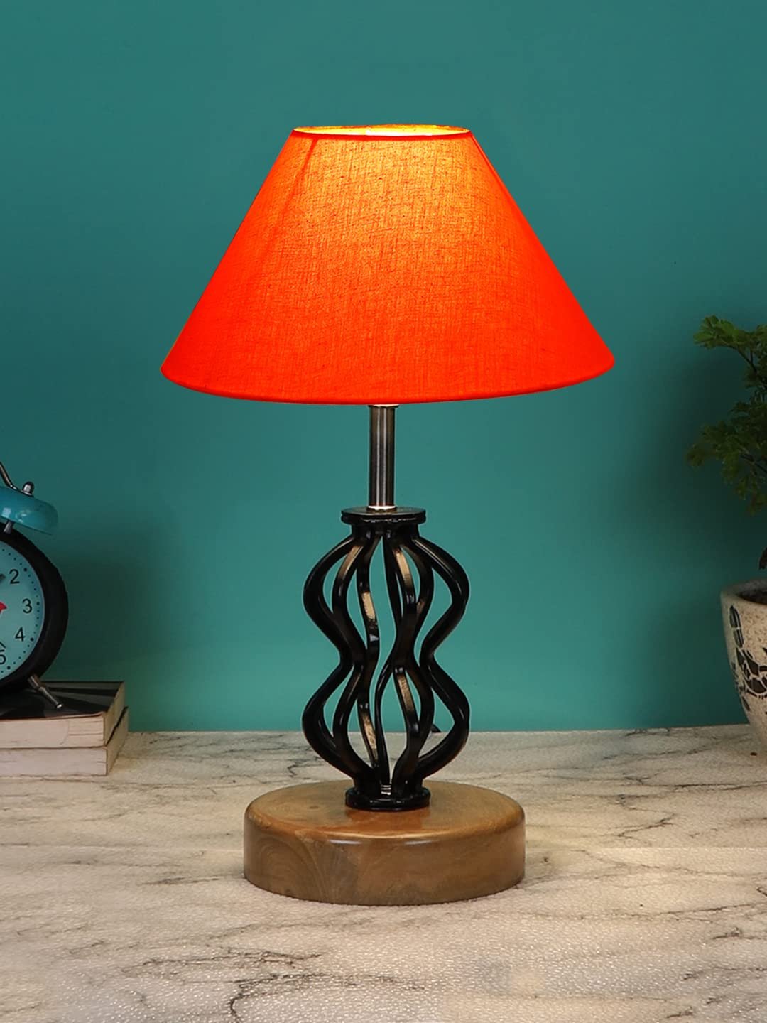 Orange Cotton Table lamp with Wood & Iron Base(72)