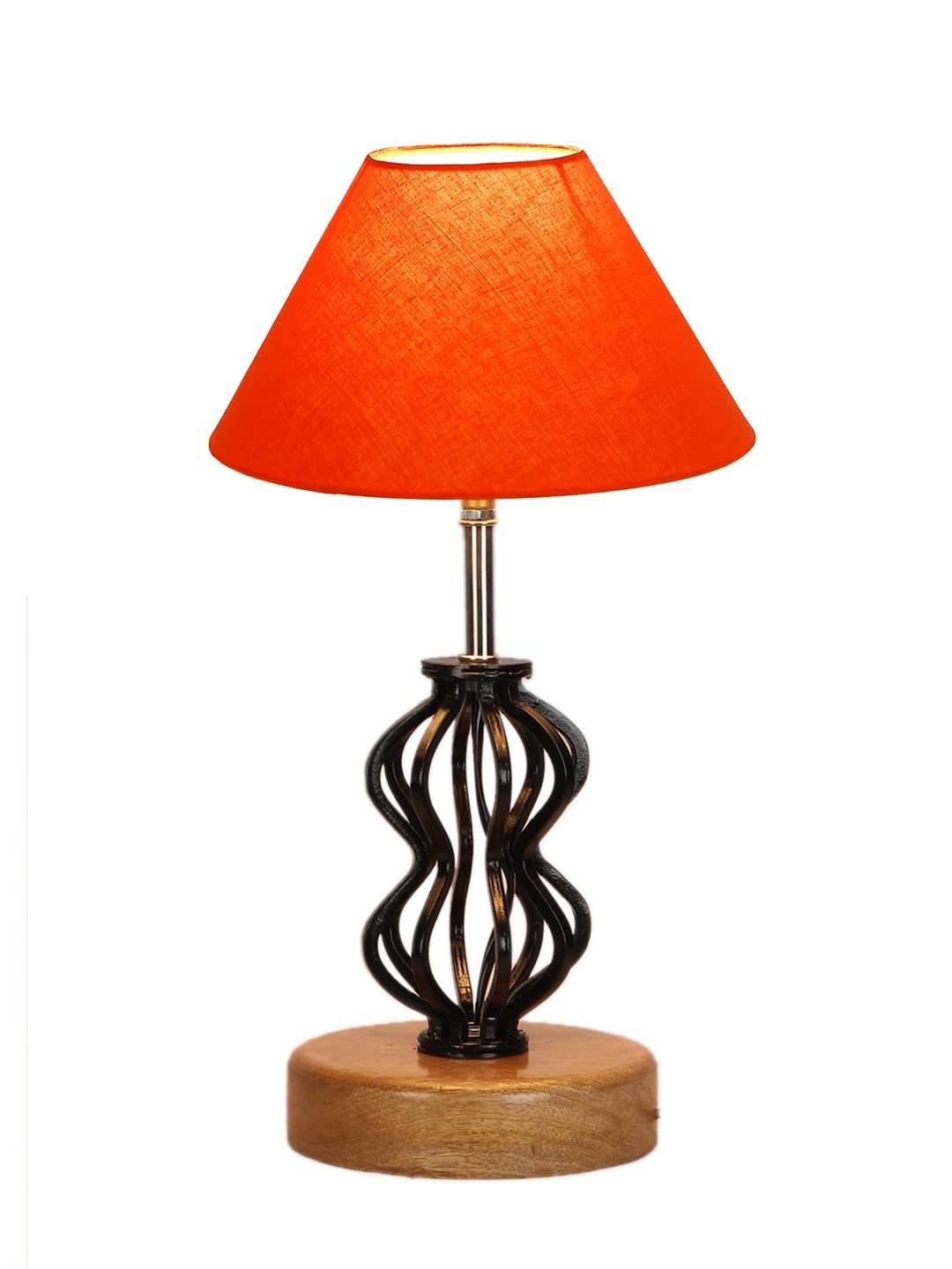 Orange Cotton Table lamp with Wood & Iron Base(72)