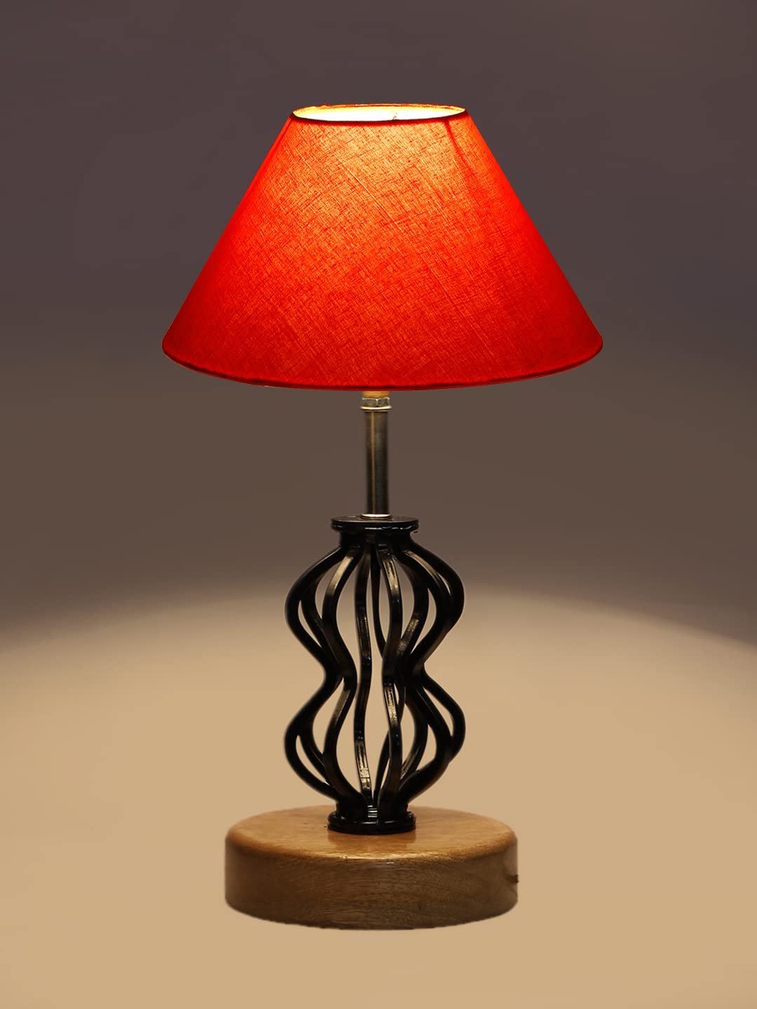 Orange Cotton Table lamp with Wood & Iron Base(72)