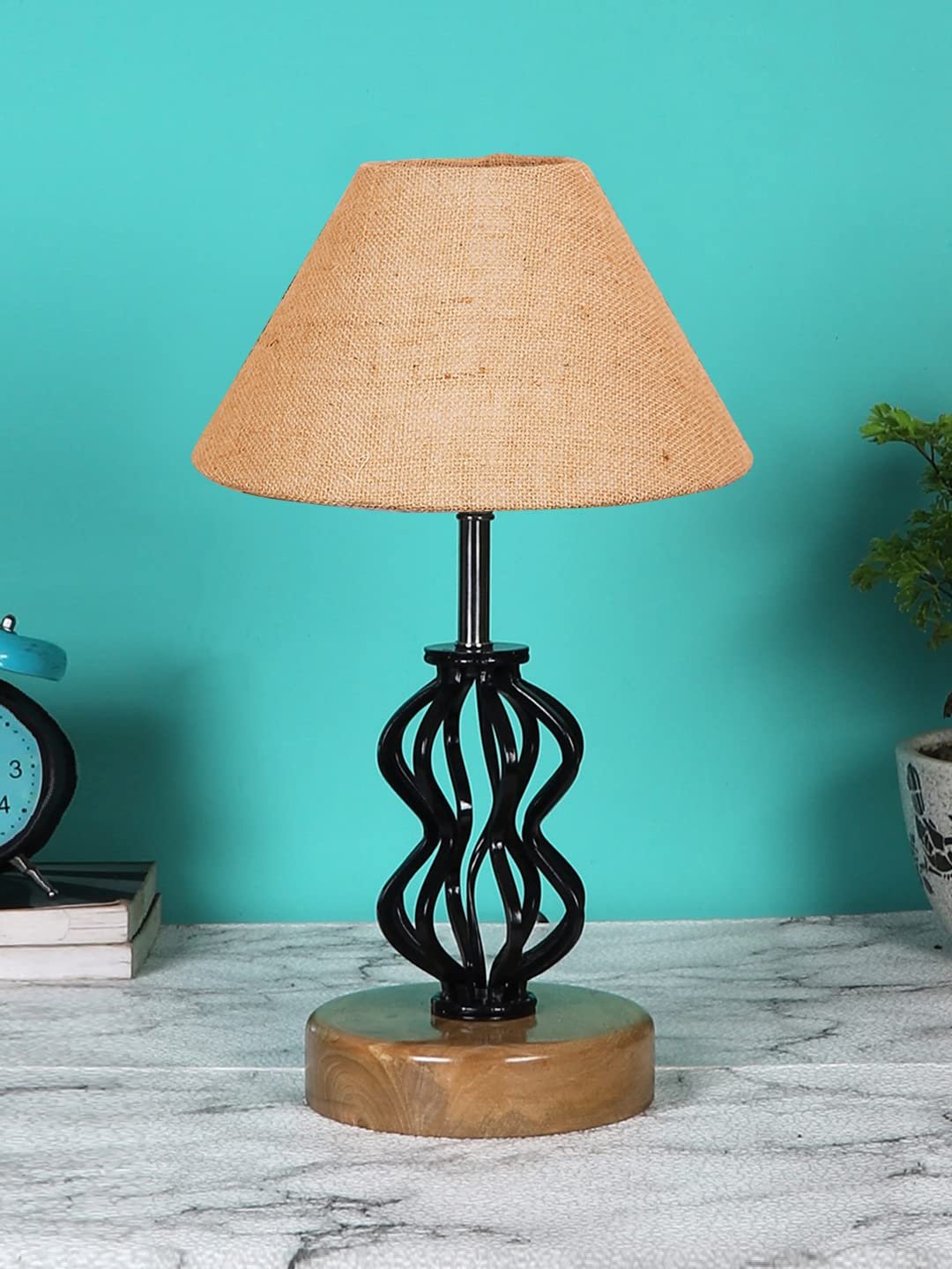 Beige Jute Table lamp with Wood & Iron Base(76)