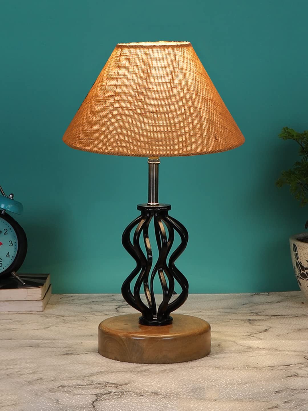 Beige Jute Table lamp with Wood & Iron Base(76)