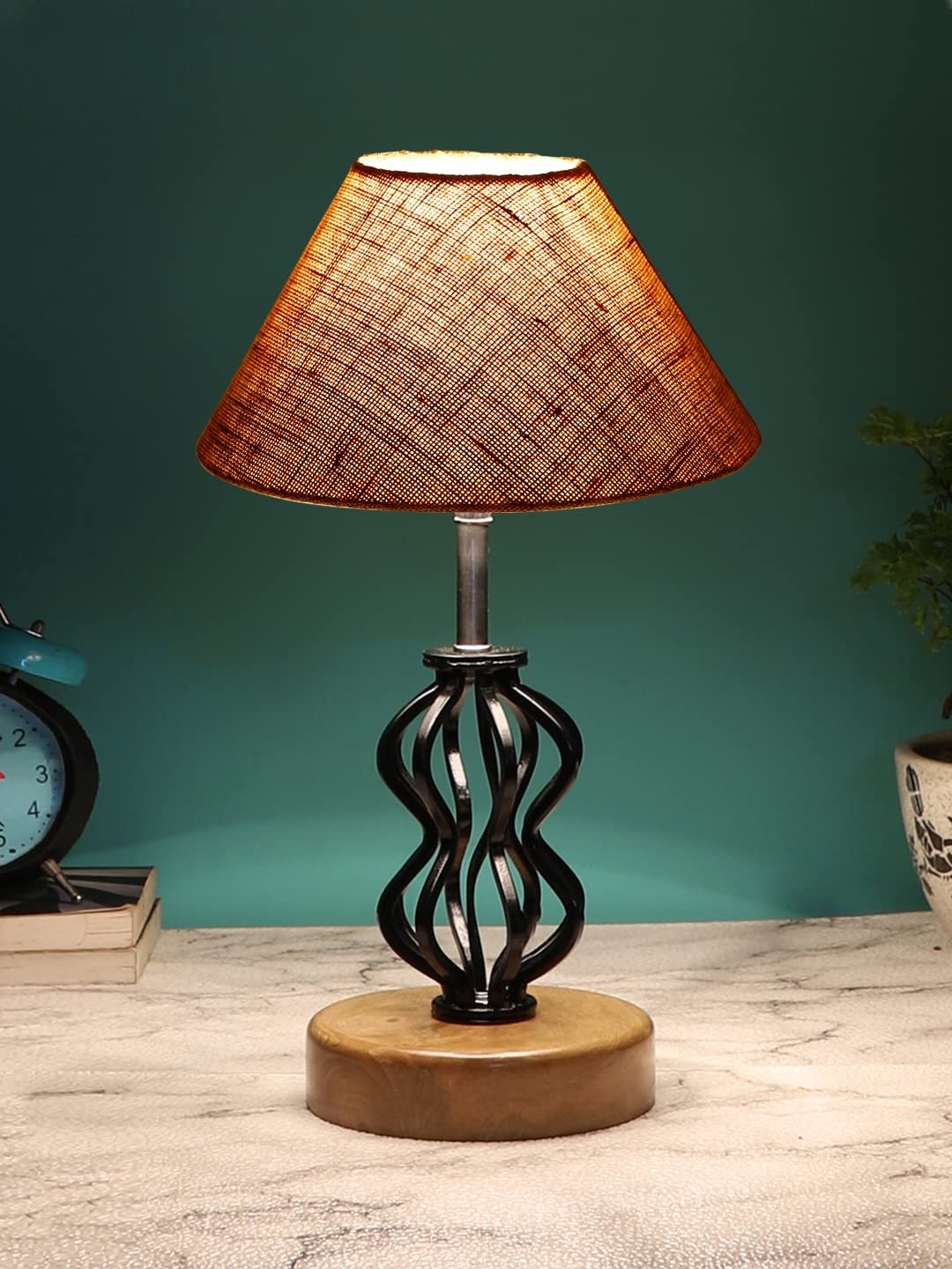 Beige Jute Table lamp with Wood & Iron Base(76)