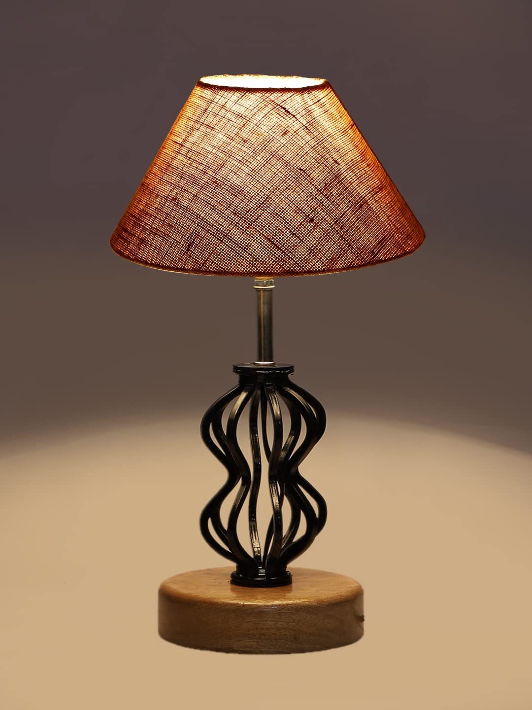 Beige Jute Table lamp with Wood & Iron Base(76)