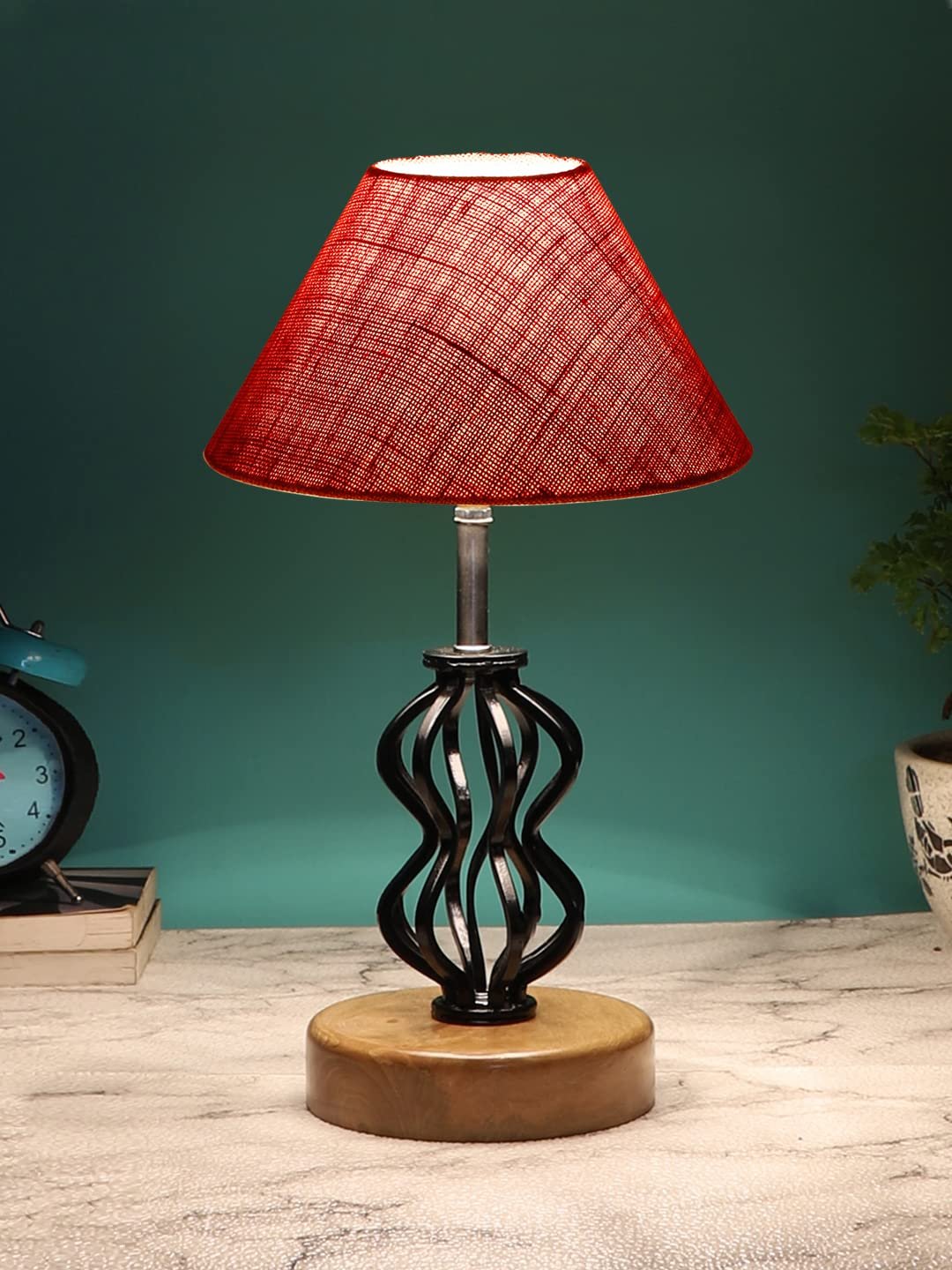 Pink Jute Table lamp with Wood & Iron Base(77)