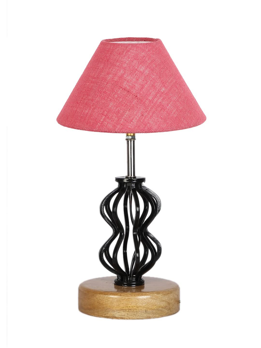 Pink Jute Table lamp with Wood & Iron Base(77)