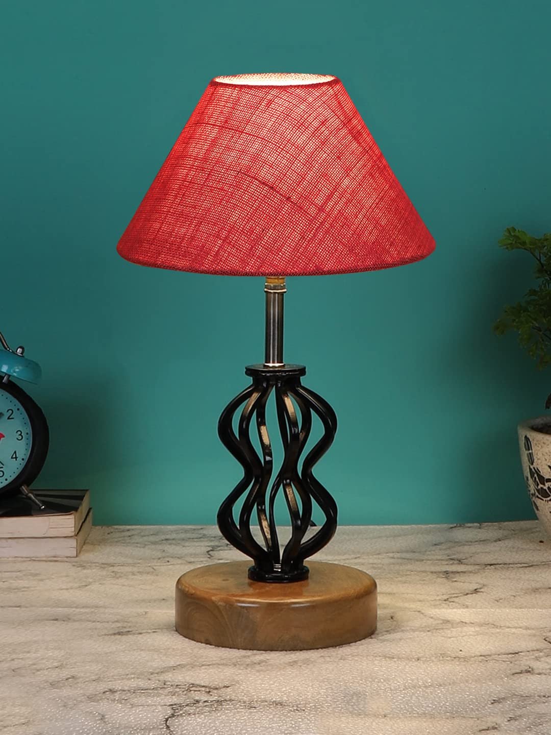 Pink Jute Table lamp with Wood & Iron Base(77)