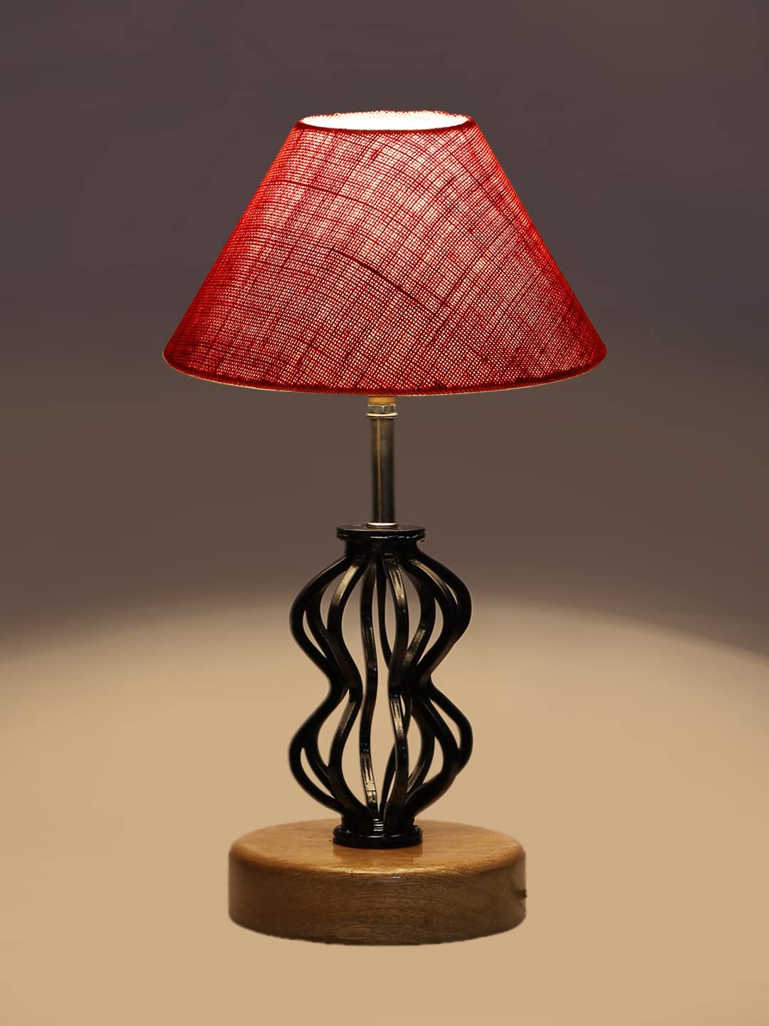 Pink Jute Table lamp with Wood & Iron Base(77)
