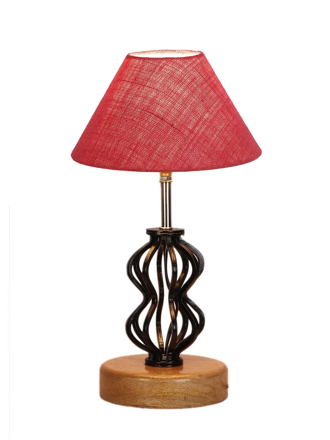 Pink Jute Table lamp with Wood & Iron Base(77)