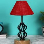 Maroon Jute Table lamp with Wood & Iron Base(78)