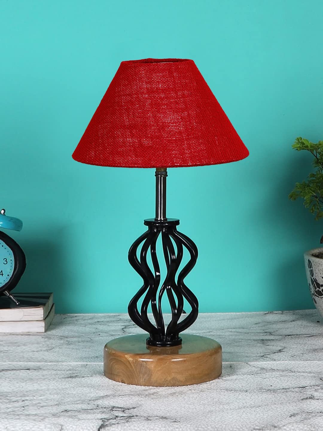 Maroon Jute Table lamp with Wood & Iron Base(78)