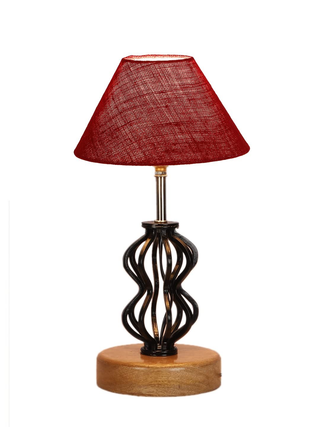 Maroon Jute Table lamp with Wood & Iron Base(78)