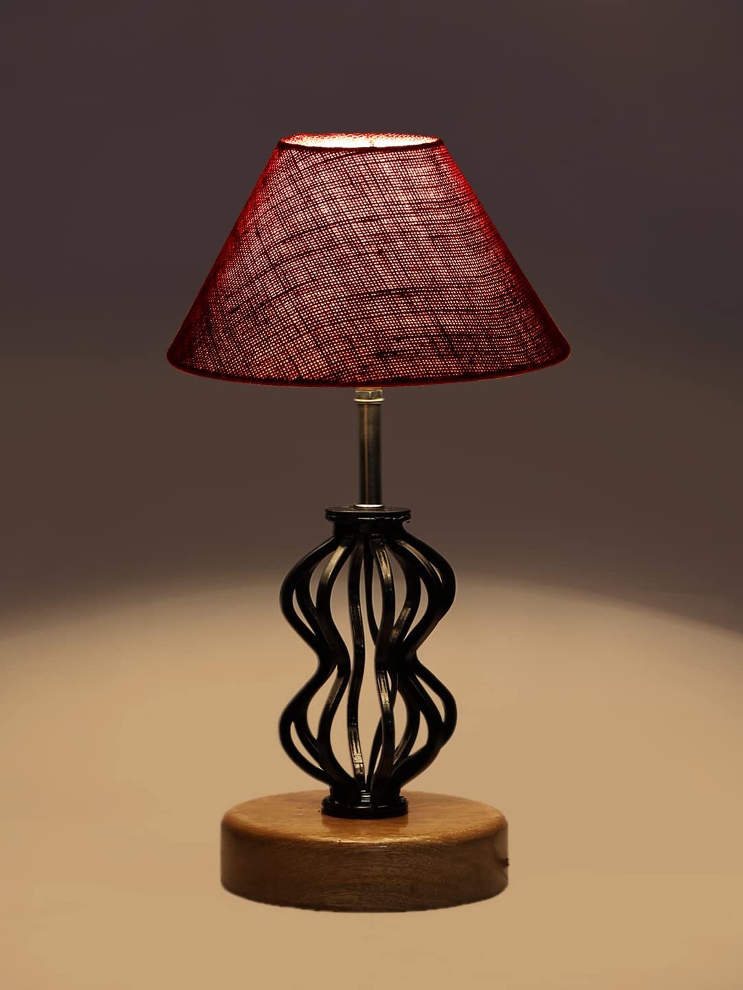 Maroon Jute Table lamp with Wood & Iron Base(78)