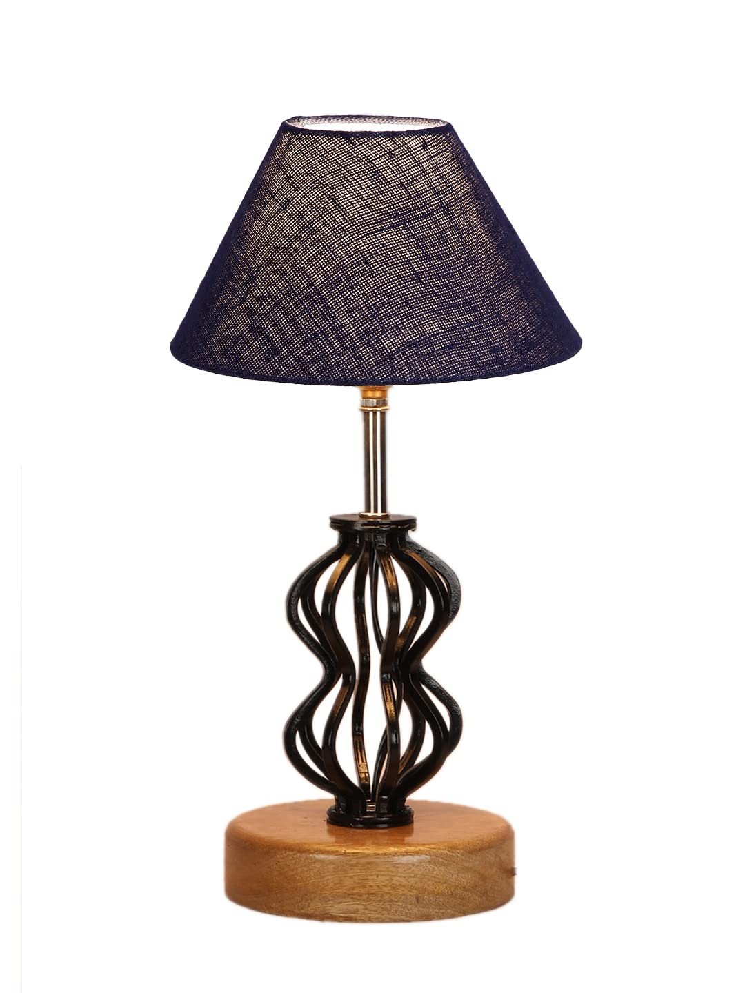 Blue Jute Table lamp with Wood & Iron Base(79)