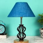 Turquoise Jute Table lamp with Wood & Iron Base(80)