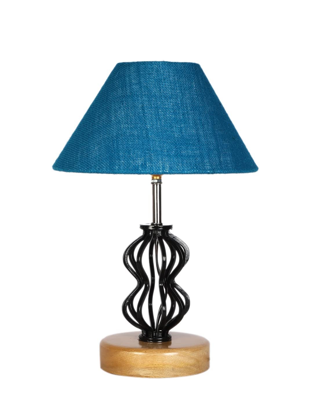 Turquoise Jute Table lamp with Wood & Iron Base(80)
