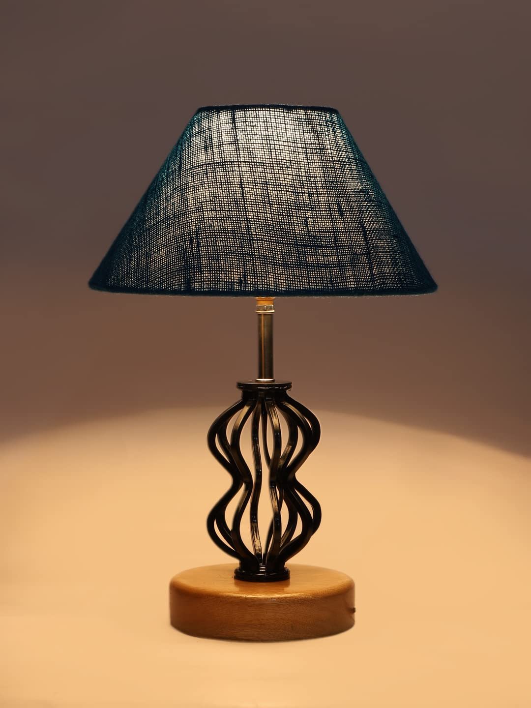 Turquoise Jute Table lamp with Wood & Iron Base(80)