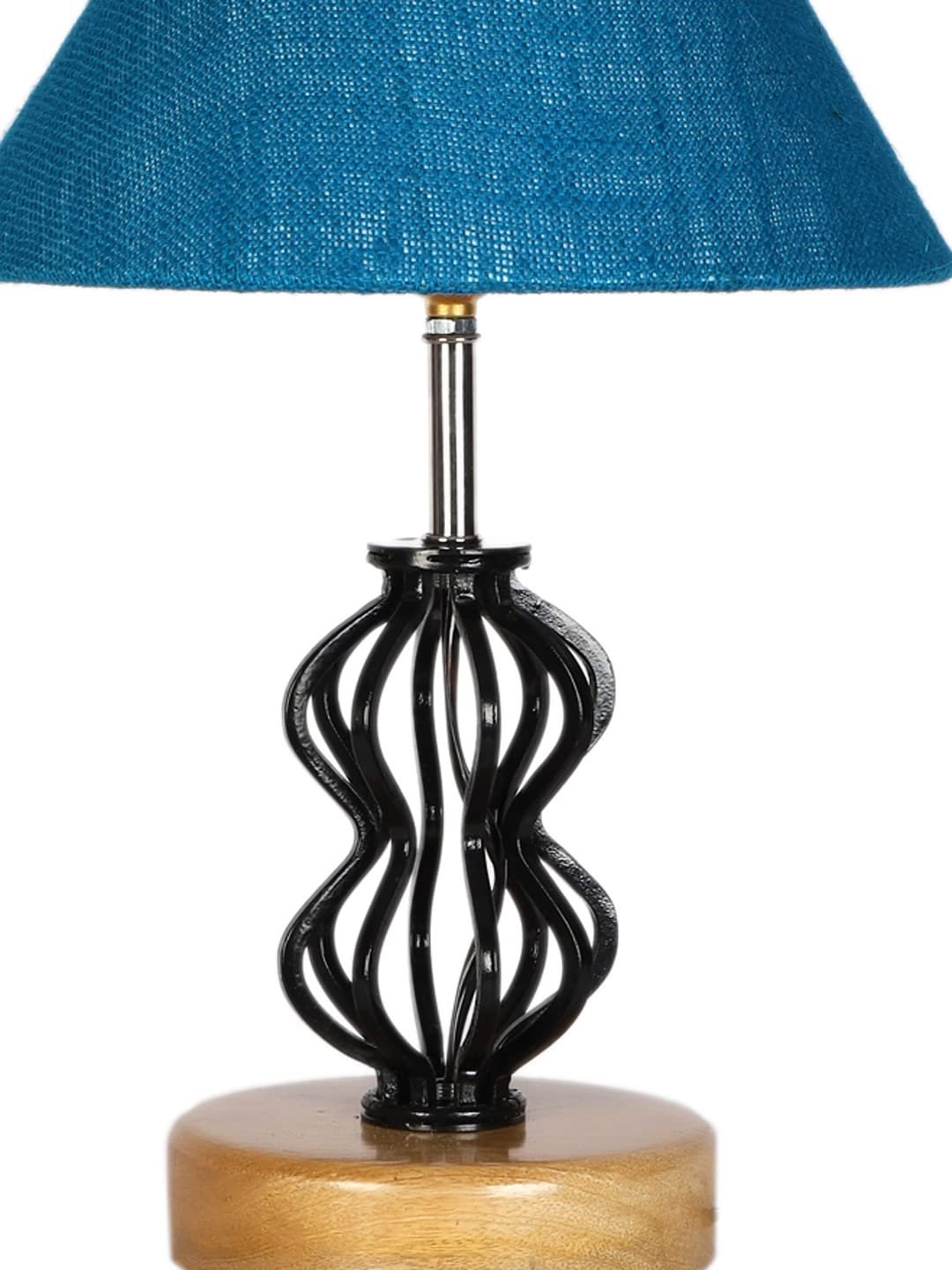 Turquoise Jute Table lamp with Wood & Iron Base(80)