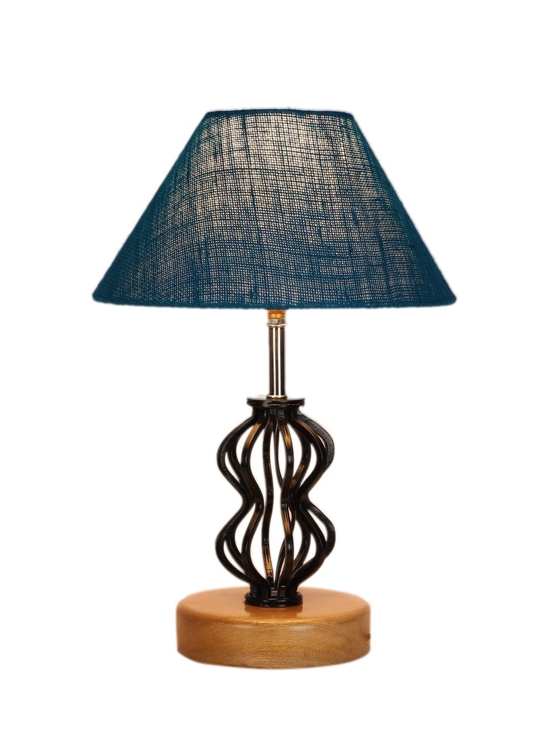 Turquoise Jute Table lamp with Wood & Iron Base(80)
