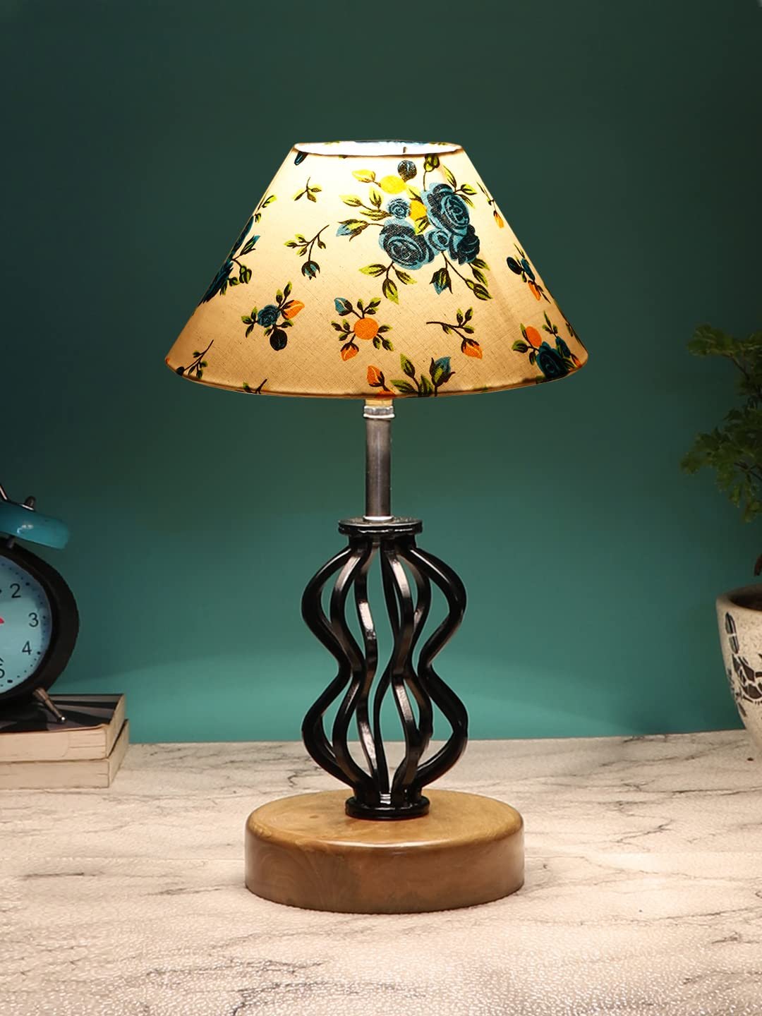 Multicolor Cotton Table lamp with Wood & Iron Base(81)