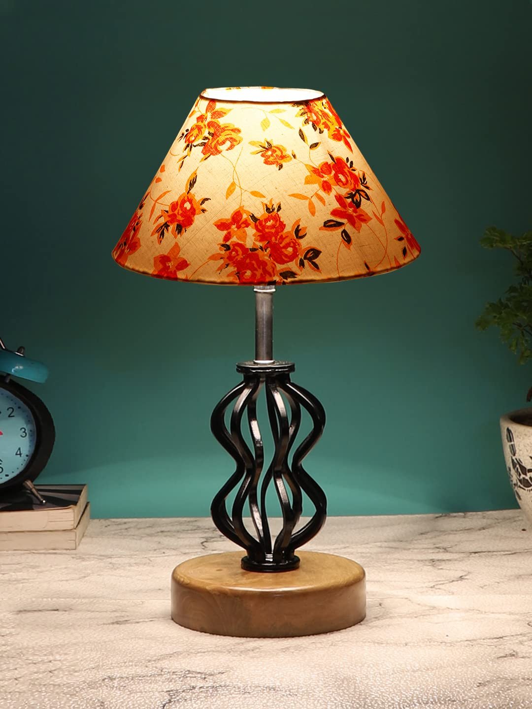 Multicolor Cotton Table lamp with Wood & Iron Base(82)