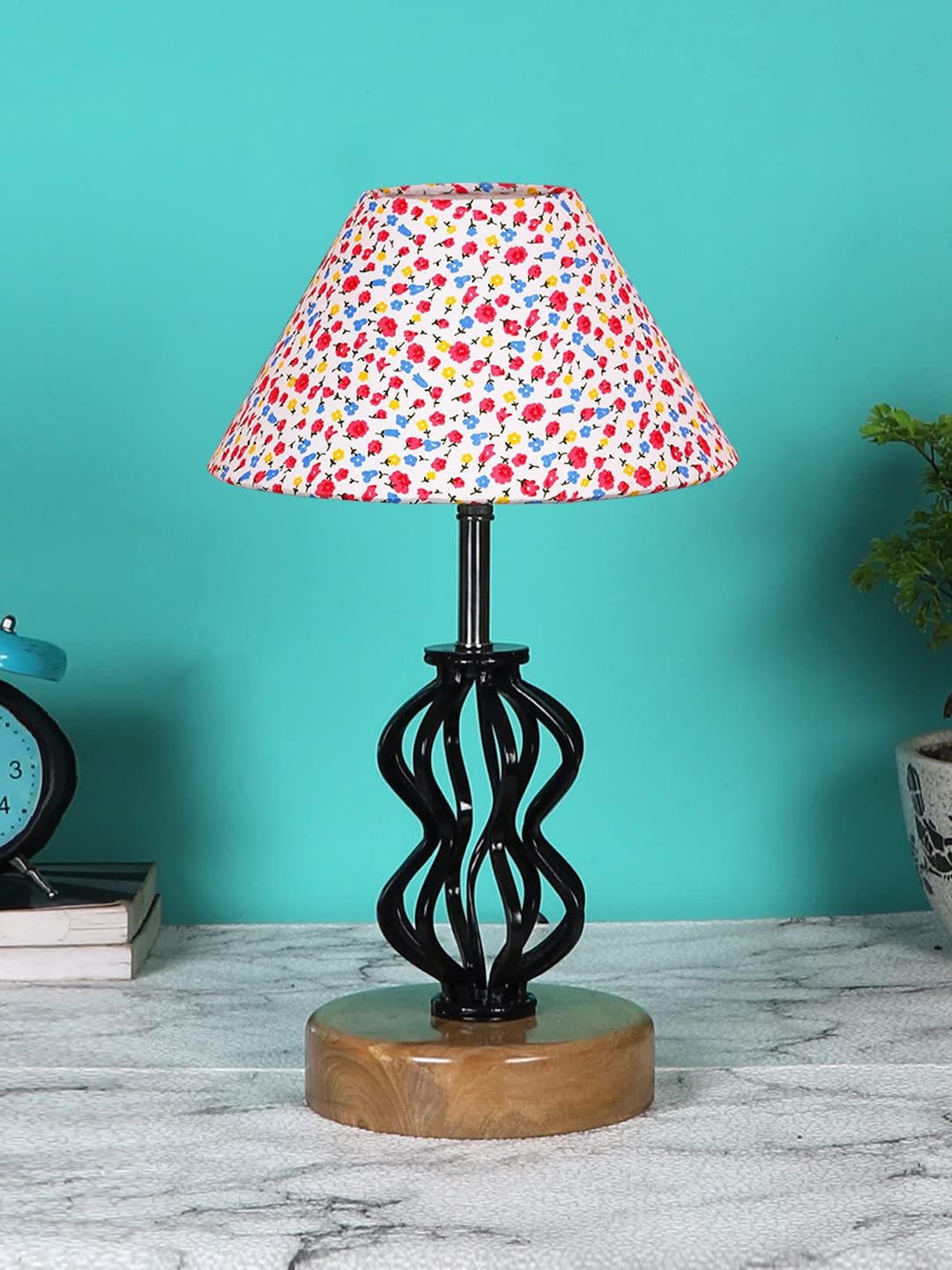 Multicolor Cotton Table lamp with Wood & Iron Base(83)
