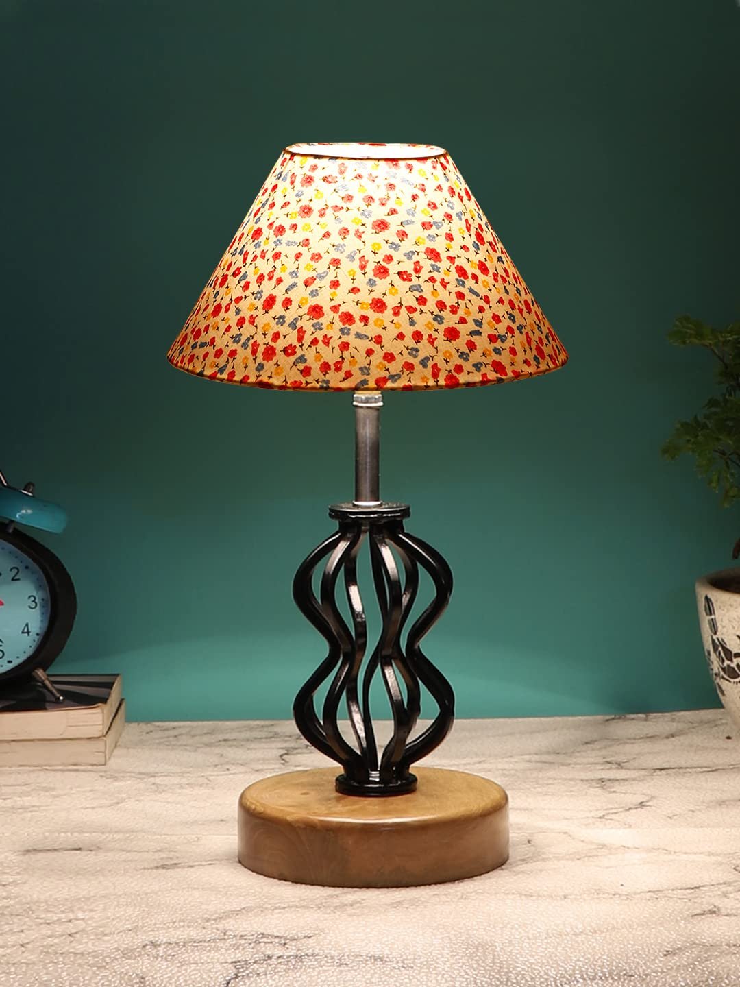 Multicolor Cotton Table lamp with Wood & Iron Base(83)