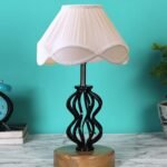 Vintage Off-White Shade Table lamp with Wood & Iron Base (84)