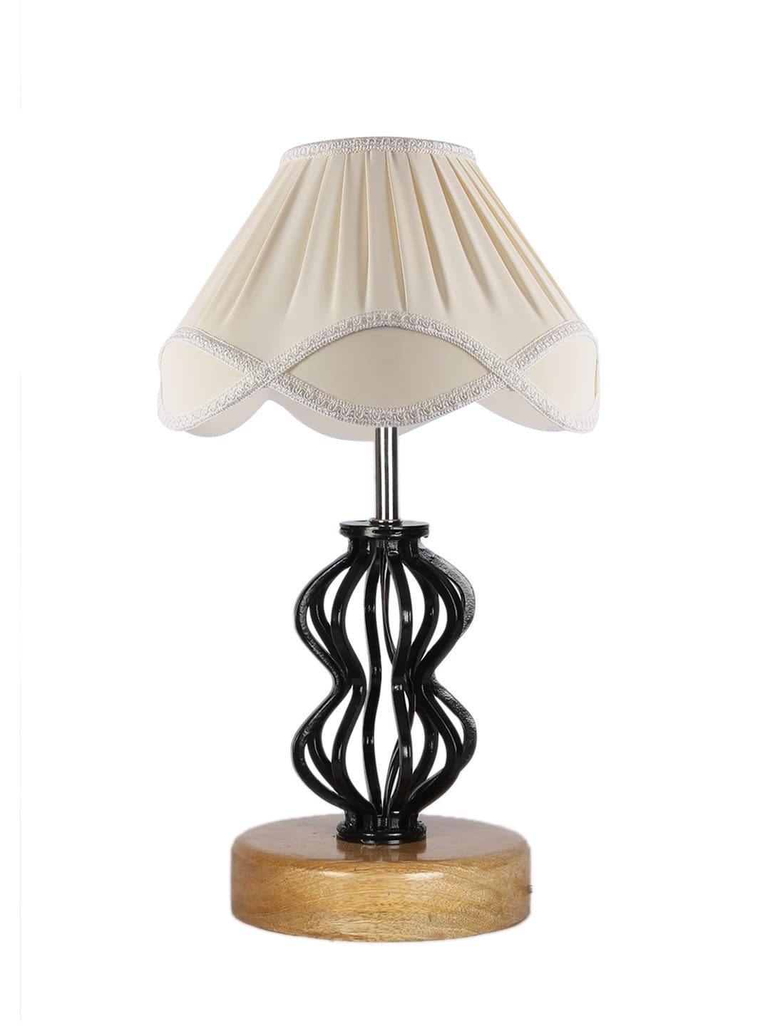 Vintage Off-White Shade Table lamp with Wood & Iron Base (84)