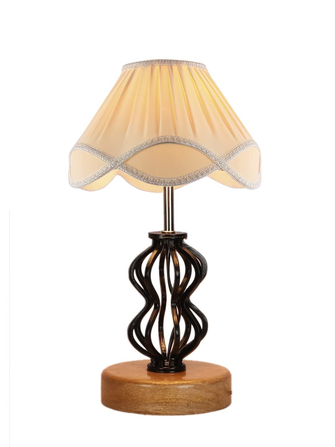 Vintage Off-White Shade Table lamp with Wood & Iron Base (84)